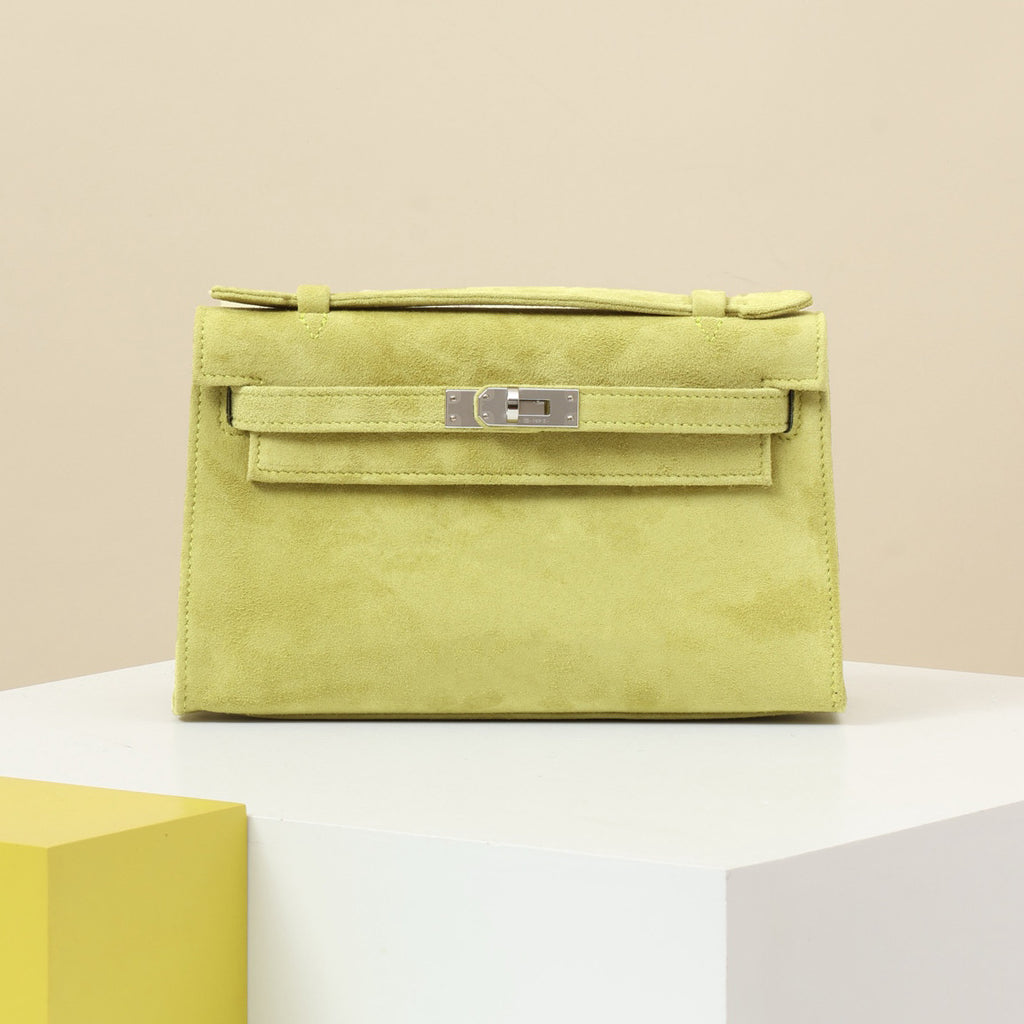 Hermes Women's Classic Solid Color Suede Kelly Bag With Silver Buckle Handbag Tote Bag Bags #78955