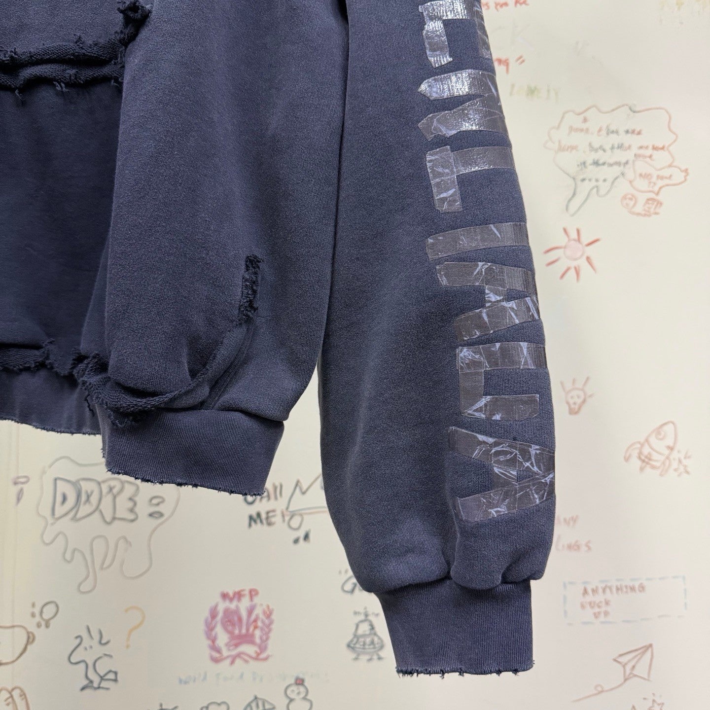 Balenciaga Top-quality version Men's Transparent Tape Ripped Pocket Hoodie in Faded Black White #376442
