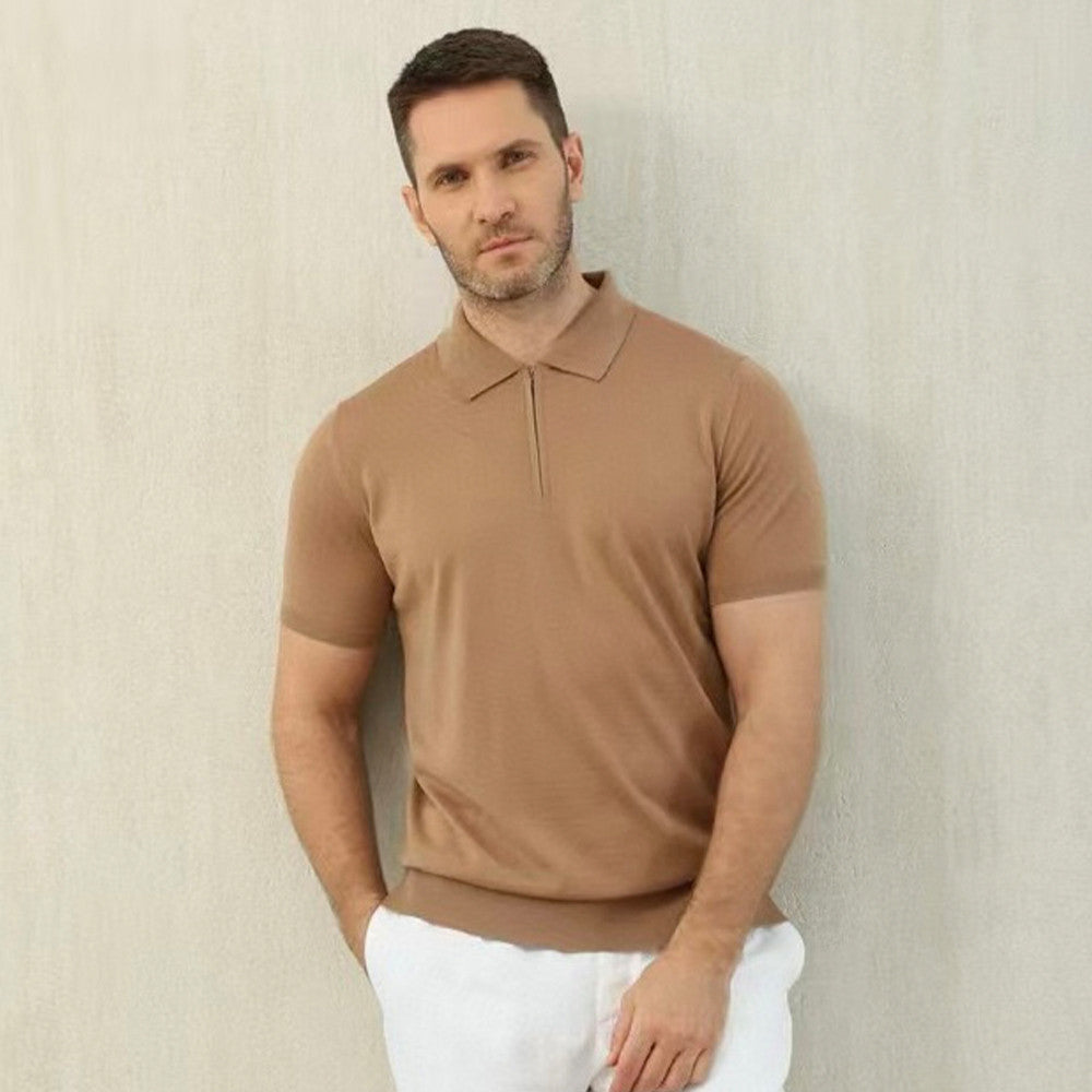 Loro Piana Men's Summer Solid Color Half Zip Straight Short Sleeve Polo Shirt Ngvp #1555