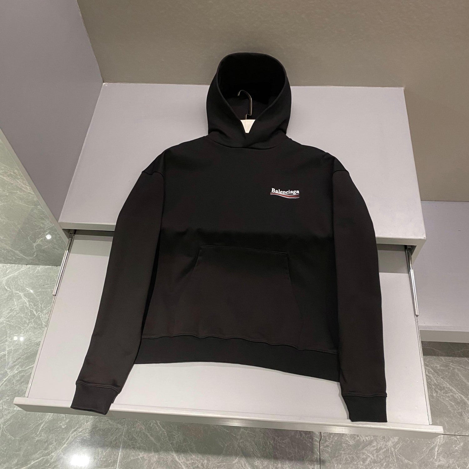 Balenciaga Men's And Women's Spring And Fall Embroidered Letters Logo Solid Color Cotton Hooded Sweatshirt #73374