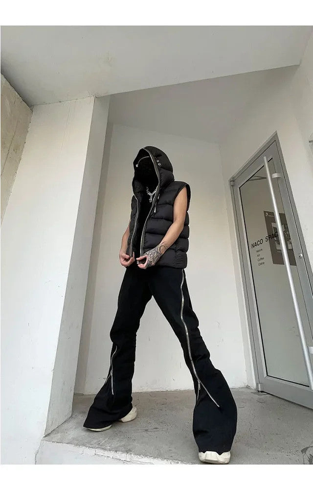 Rick Owens Men's Fall/Winter Dark Style Casual Solid-Color Full-Zip Hooded Quilted Down Vest Ngvp #2521