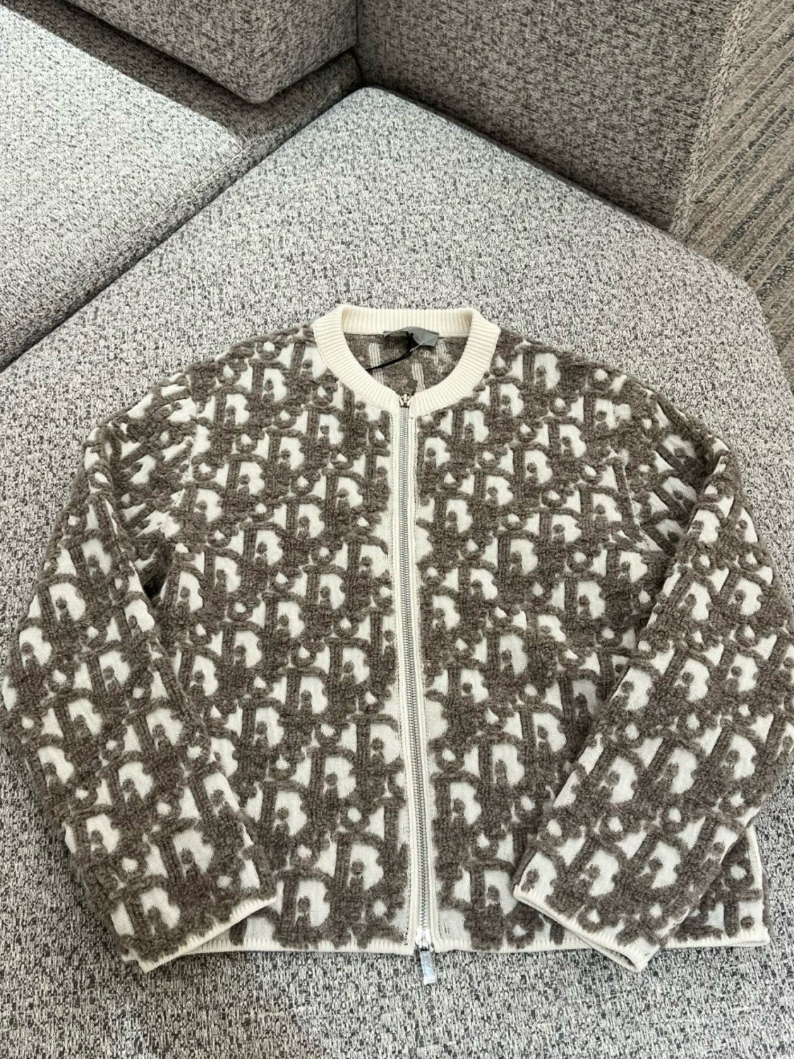 Dior Men's And Women's Spring/Summer Fashion Casual Round Neck Wool Knit Oblique Print Zipper Sweater #78325