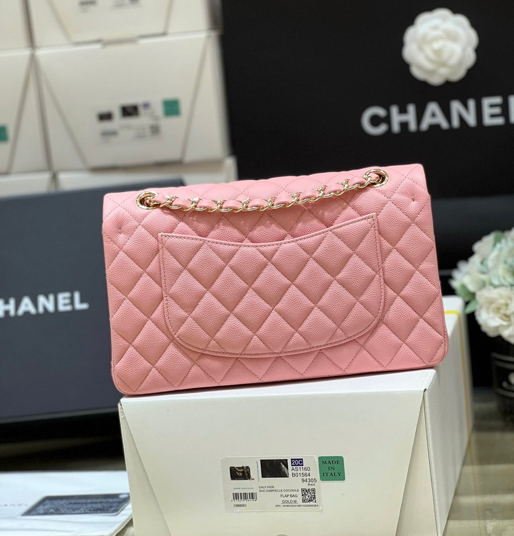 Chanel CF22 Spring/summer Women's Pink Lychee Leather Bags 24k Gold Plated Flap Classic Collection Bag #81254