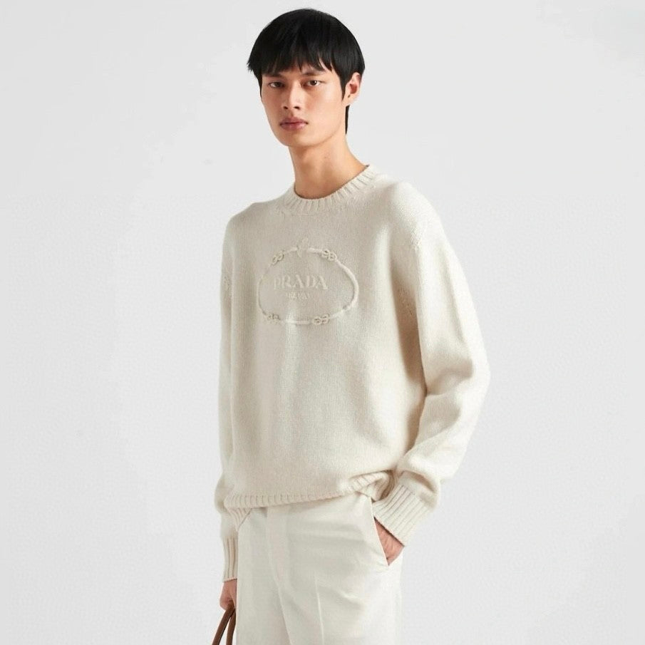 Prada Men's Spring and Autumn Solid Color Splicing Round Neck Embroidery Printed Logo Long Sleeve Sweater Pullover #72945