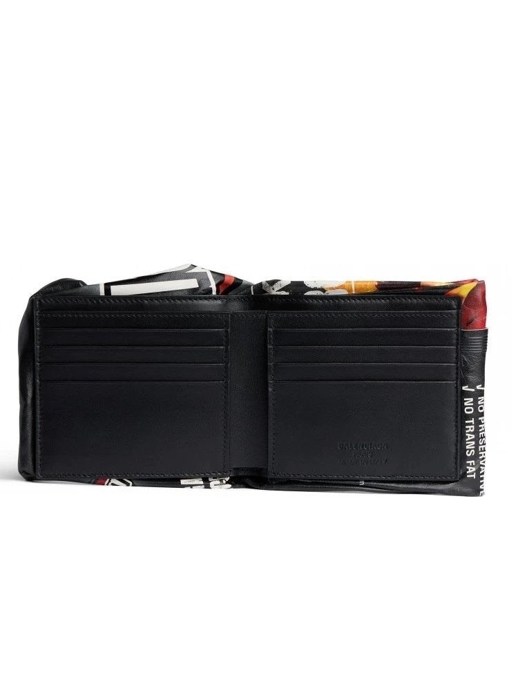 Balenciaga Chips Black Glossy Cowhide Leather Square Foldable Wallet Card Holder Bag Bags #77299