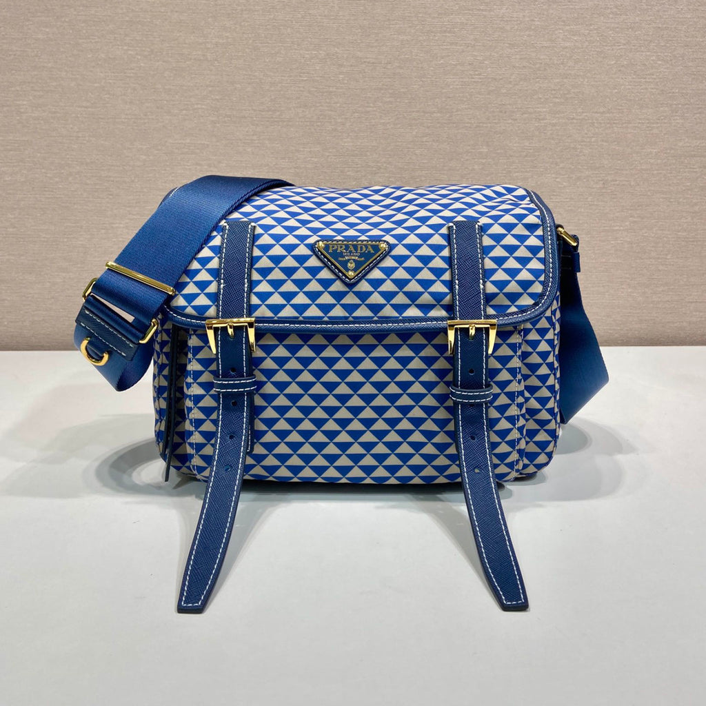 Prada Women's Monogram Printed Classic Triangle Logo Recycled Nylon with Cow Leather Shoulder Bag Bags #75665