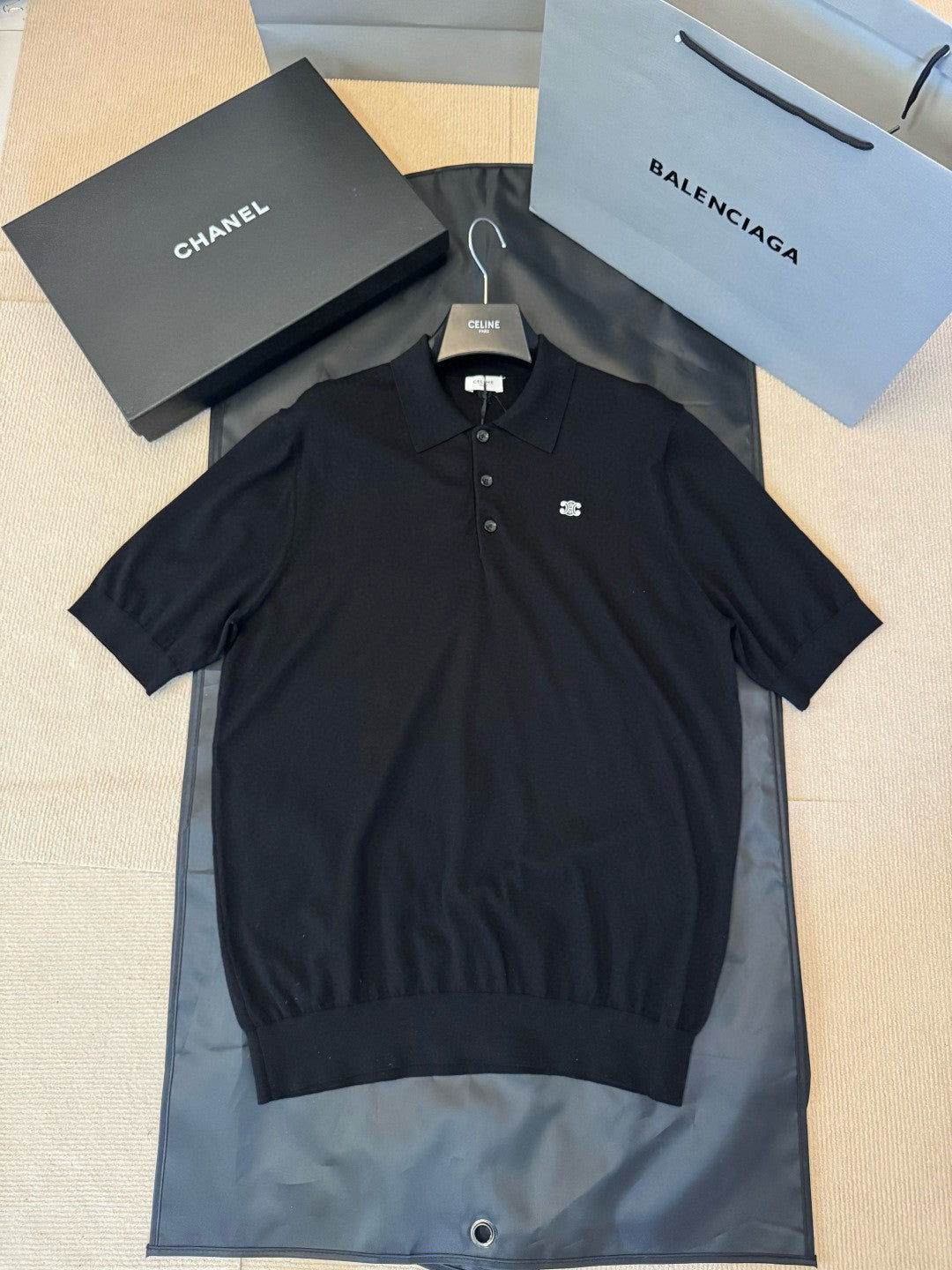 Celine  Men's and Women's Summer Fashion Casual Solid Color Collared Cotton Short-Sleeve Polo Shirt T-Shirt #78633