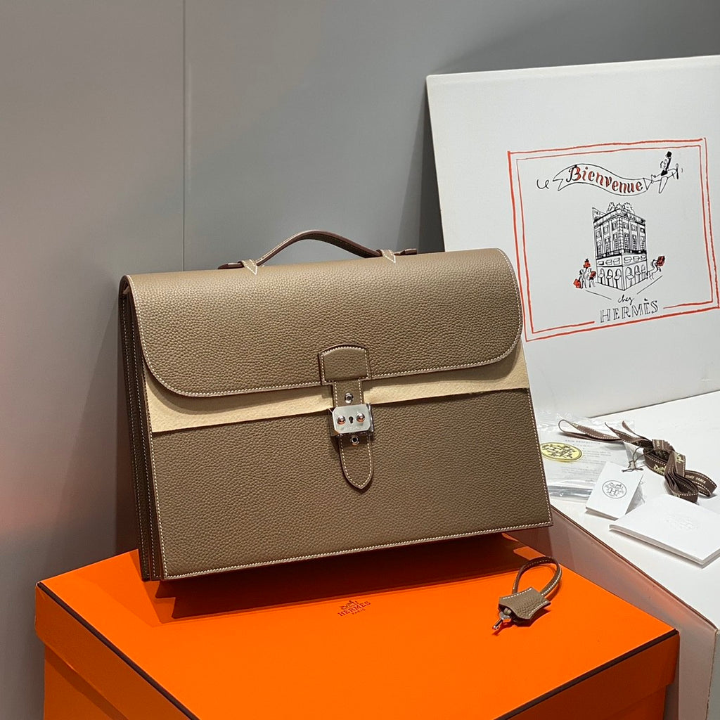 Hermes Men's Fashion Classic Solid-Color Leather Business Briefcase Handbag Bag Bags H033630CB37 #78599