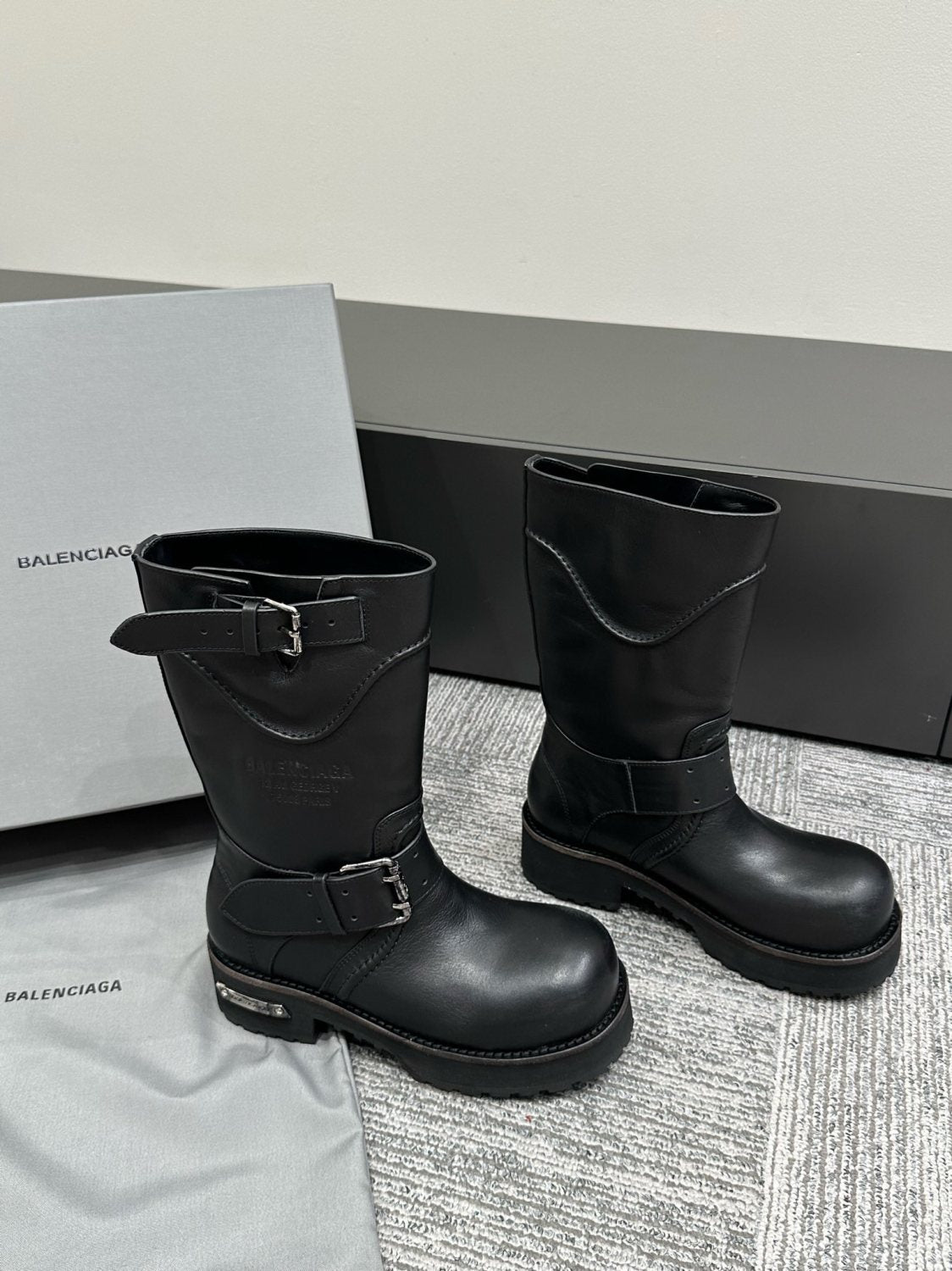 Balenciaga Women's Four Seasons Solid Color Grained Cowhide Tall Martin Boots Shoes #76679