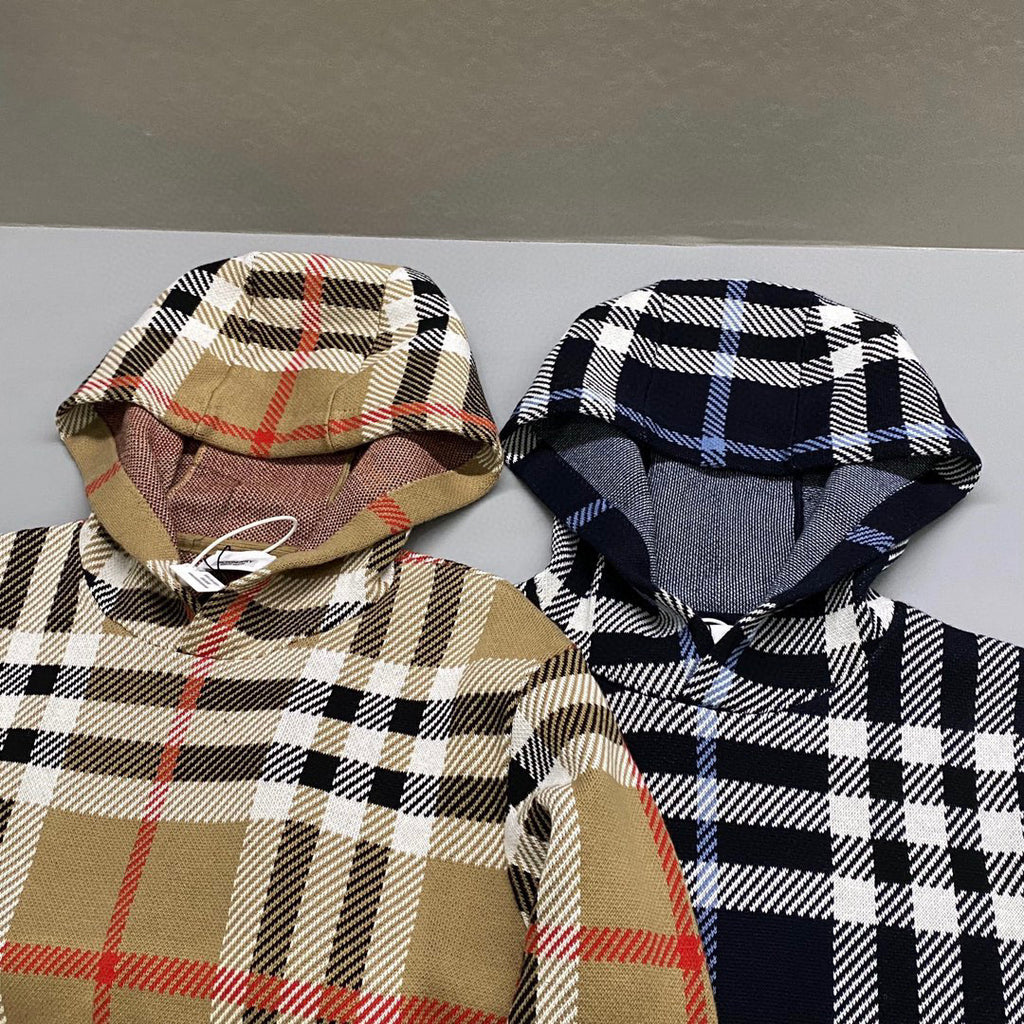 Burberry Check Cotton Jacquard Hoodie Plaid Sweatshirt Pullover #96325