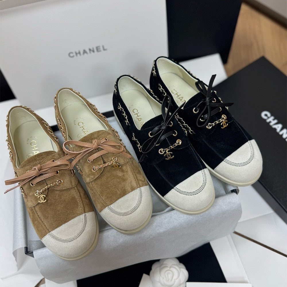 Chanel Moccasins Suede Calfskin Black Light Gray #336618