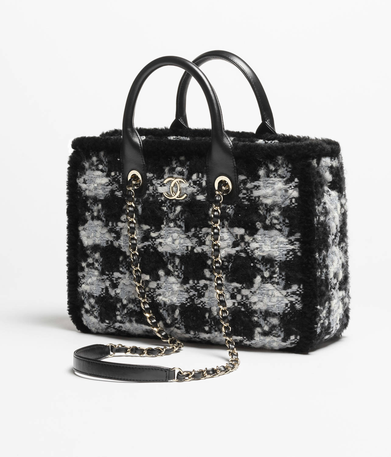 Chanel Small Tote Tweed Shearling Lambskin #376286