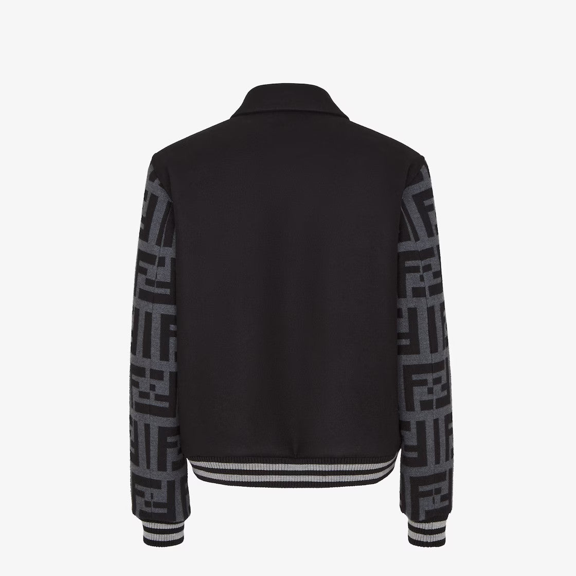 Fendi Men's Autumn/Winter Turn-Down Collar Single-Breasted Printed Long-Sleeved Baseball Jacket Black Wool Pilot Jacket #81496