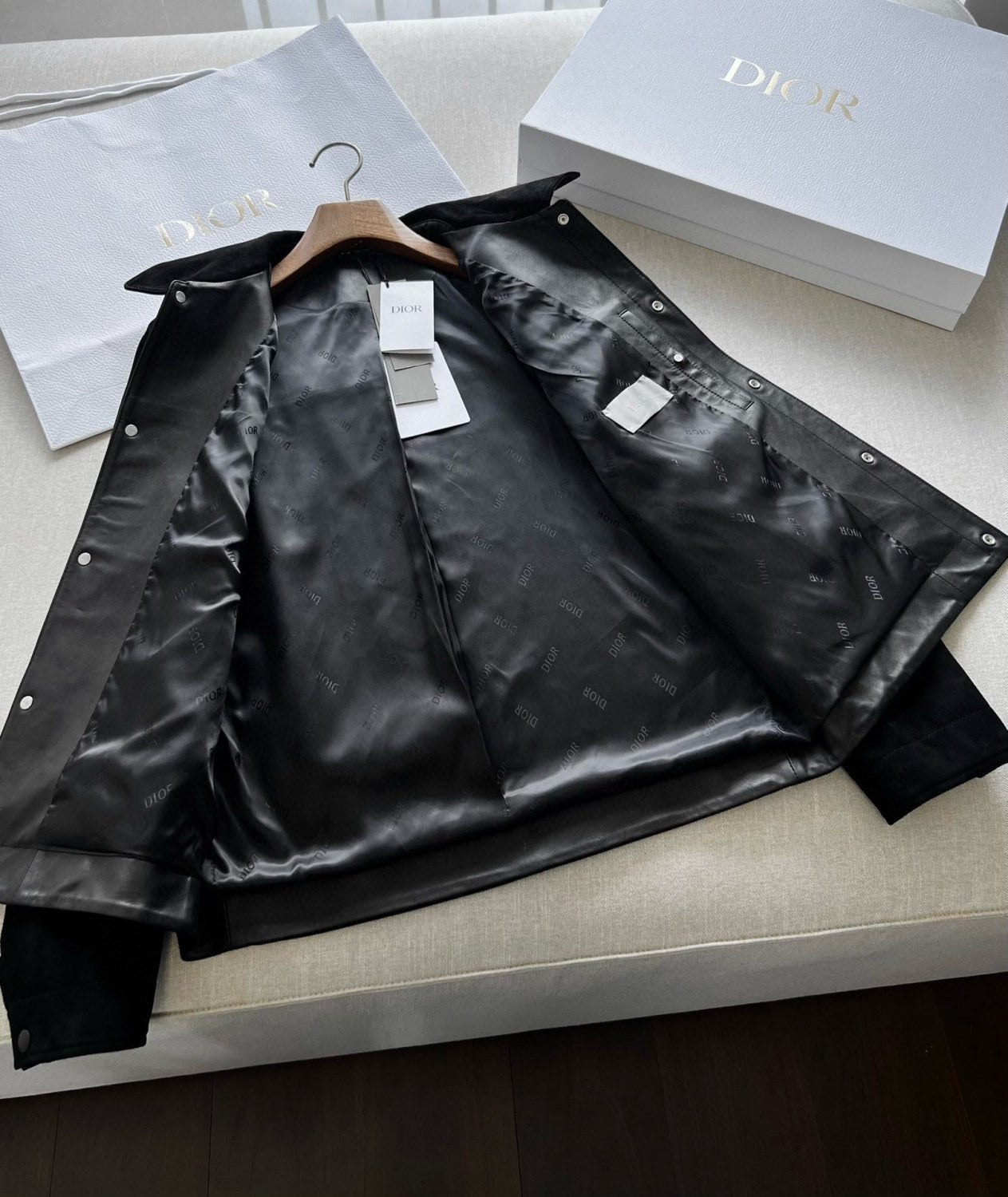 Dior Men's Fall And Winter Black Sheepskin Suede Single Breasted Long Sleeved Jacket #73646