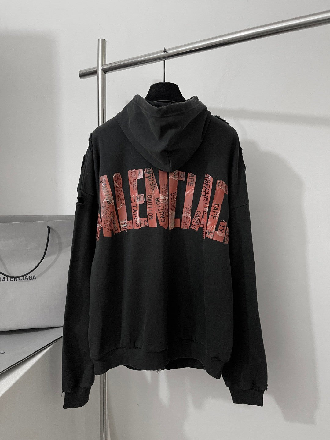 Balenciaga Men's Spring and Autumn Solid Color Alphabet Tape Print Hooded Zipper Long Sleeve Jacket #76579