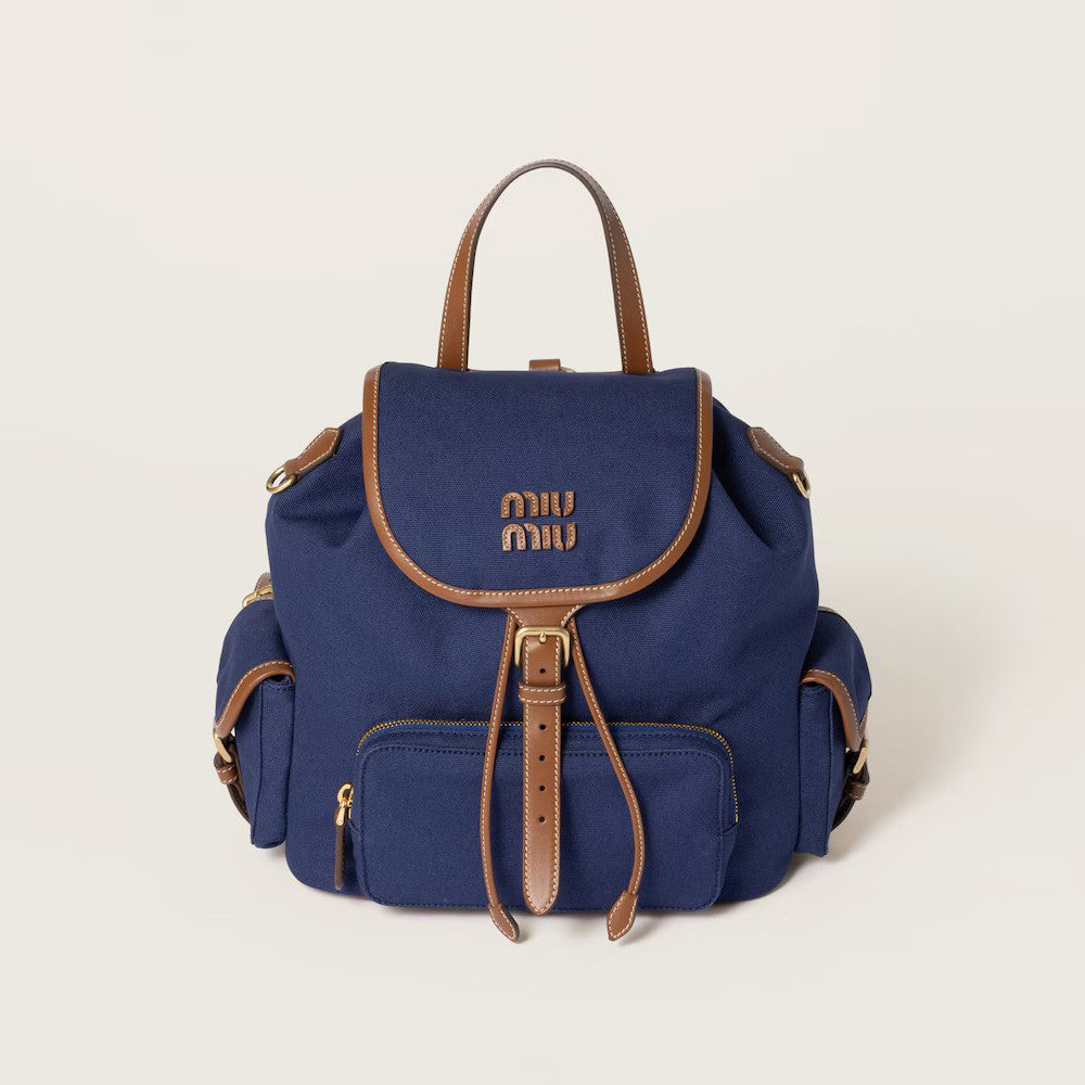 MiuMiu Women's Solid Color Canvas Patchwork Cowhide Shoulder Bag Backpacks Bags #75843