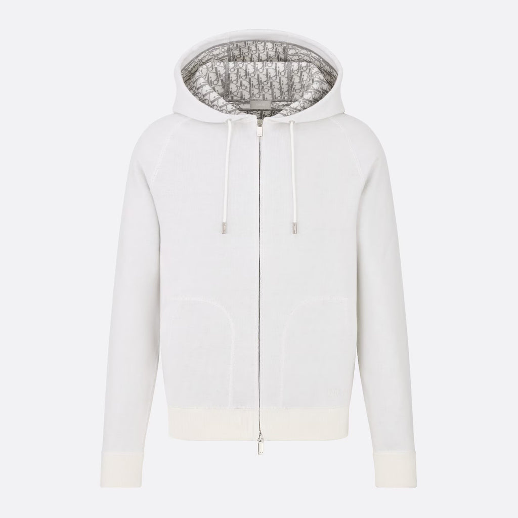 Dior Men's Autumn/Winter Monogrammed Lined Solid Color Wool Blend Hooded Zip-Up Jacket #72348