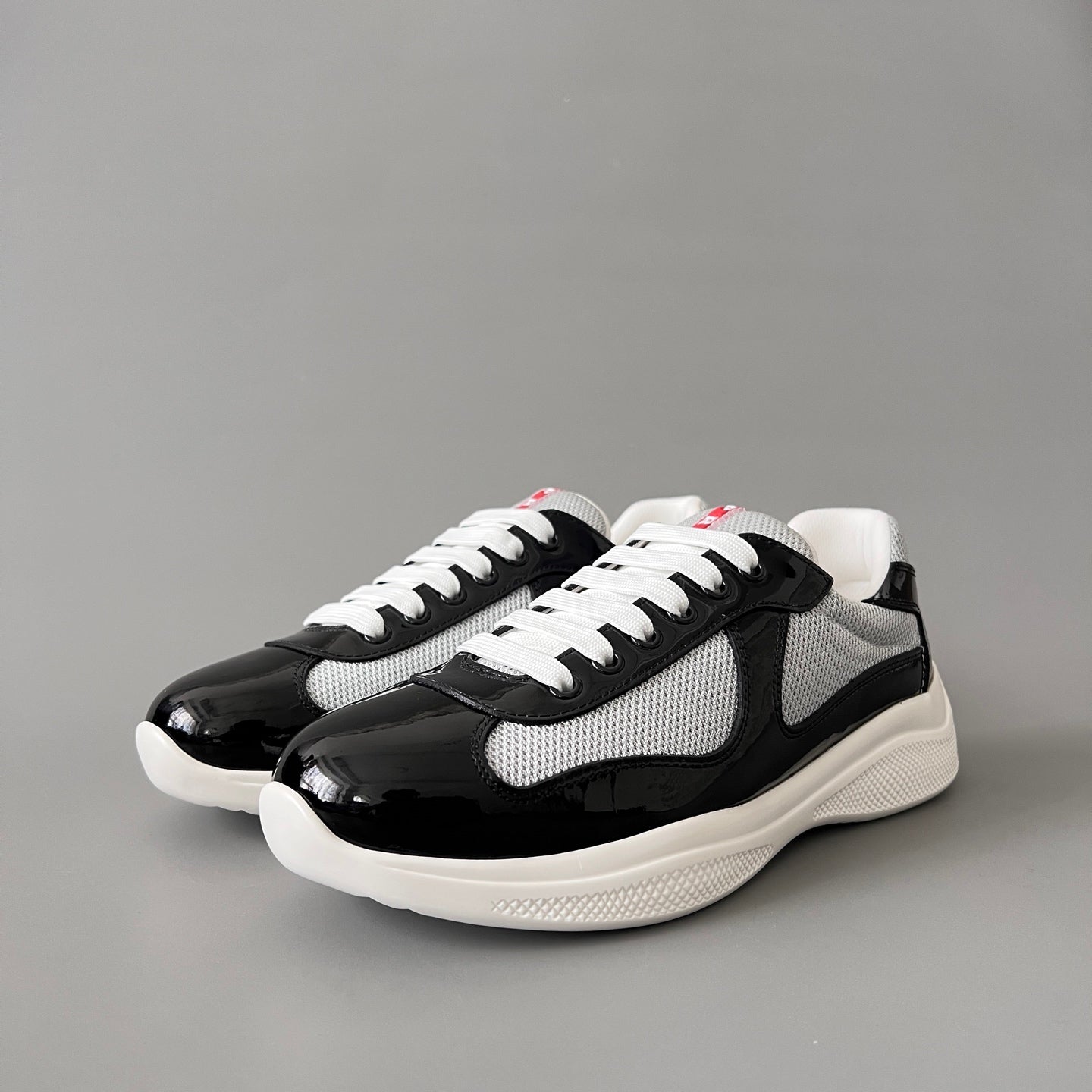PRADA Black silver Patent Leather And Technical Fabric Prada America s Cup Sneakers #334570