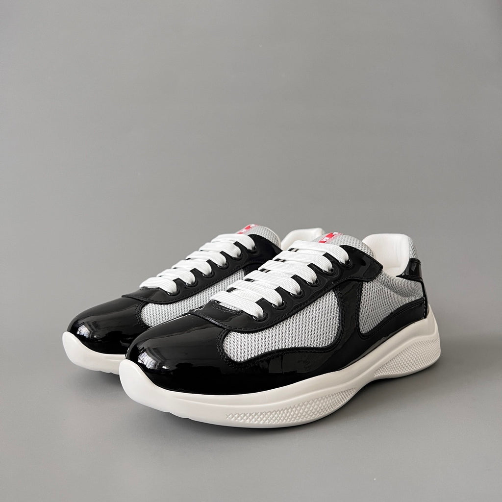 PRADA Black silver Patent Leather And Technical Fabric Prada America s Cup Sneakers #334570