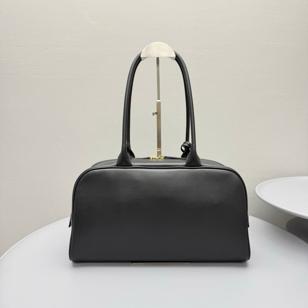 CHANEL Large Bowling Bag Calfskin Gold-tone Metal Black #383866
