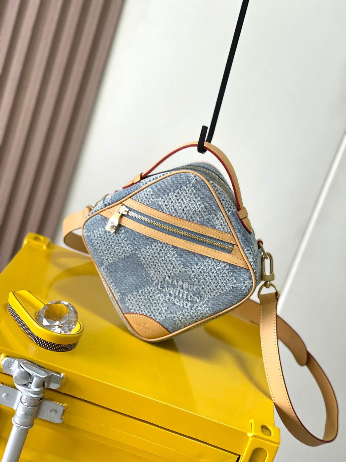 Louis Vuitton Chess Women's Blue Tessellated Print Canvas Leather Shoulder Crossbody Bag Bags #76844