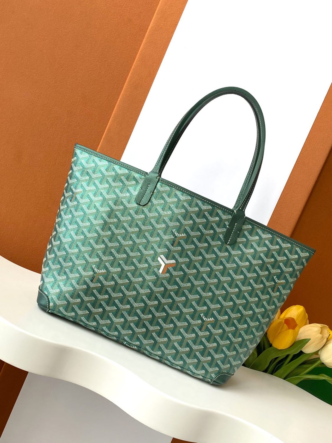 GOYARD Artois Men's Women's Y Word Old Flower Full Print Leather Shoulder Bag Zipper Closure Casual Tote Bags #77388