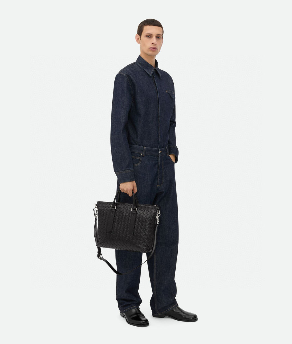 Bottega Veneta Intrecciato Men's Solid Color Adjustable Detachable Shoulder Strap Woven Calfskin Briefcase Handbag Bag Bags #77518