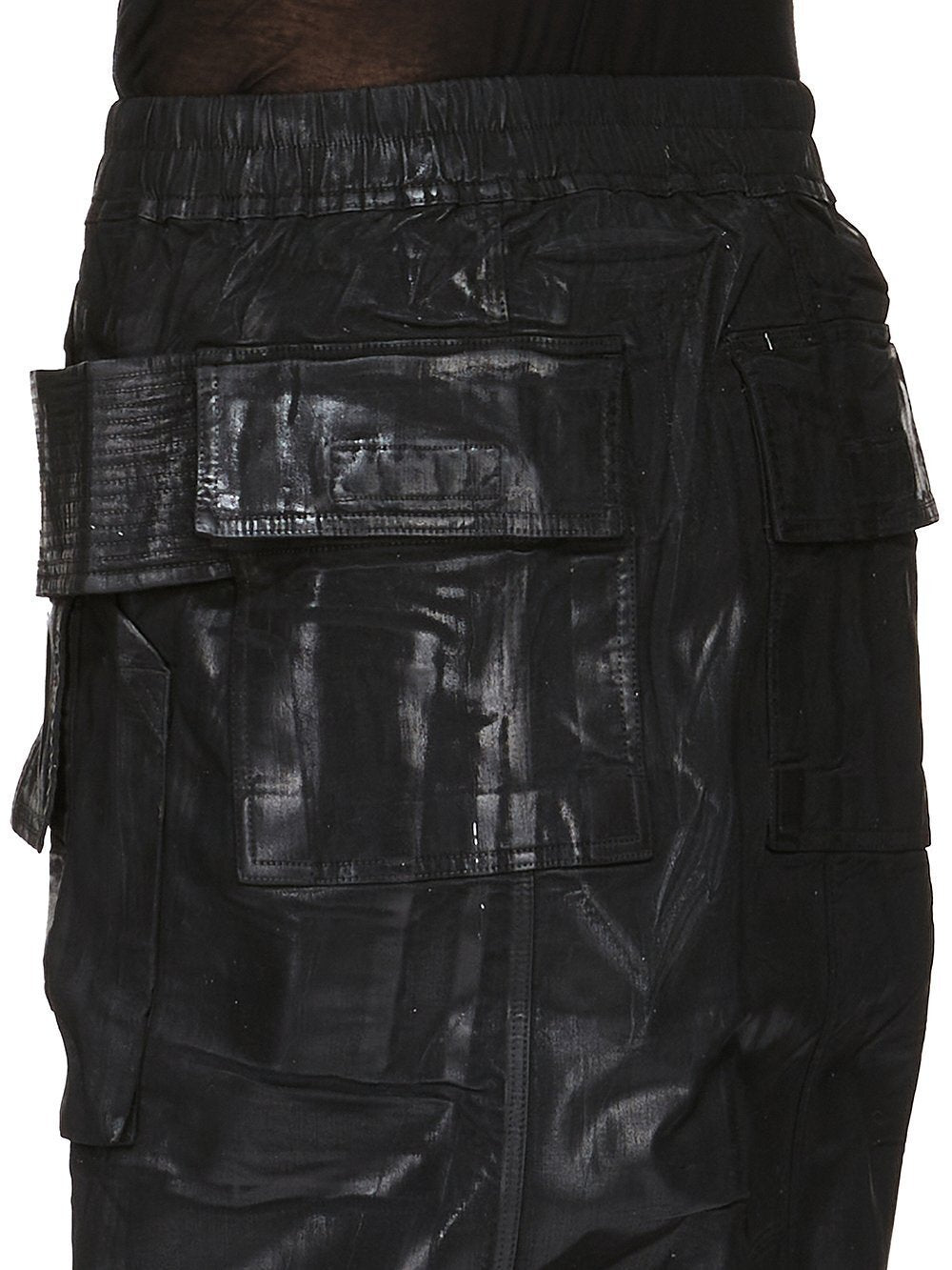 Rick Owens Dekshdw Men's Summer Flap Pocket Waxed Elastic Waist Solid Color Loose Fit Denim Shorts Ngvp #1548