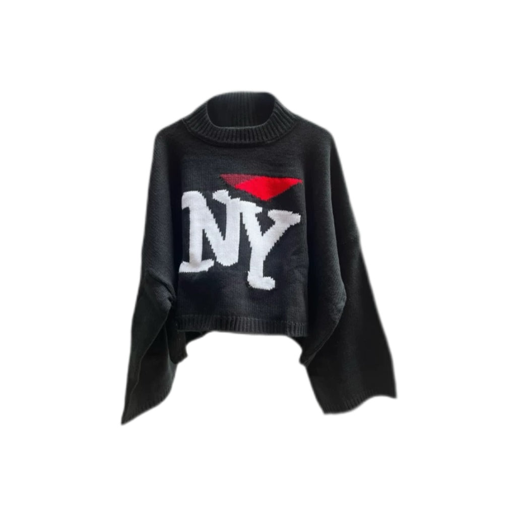 Raf Simons Men's Fall And Winter Black Ny Jacquard Round Neck Long Sleeve Knitted Sweater High Street Trend Casual Pullover Sweater Ngvp #2462