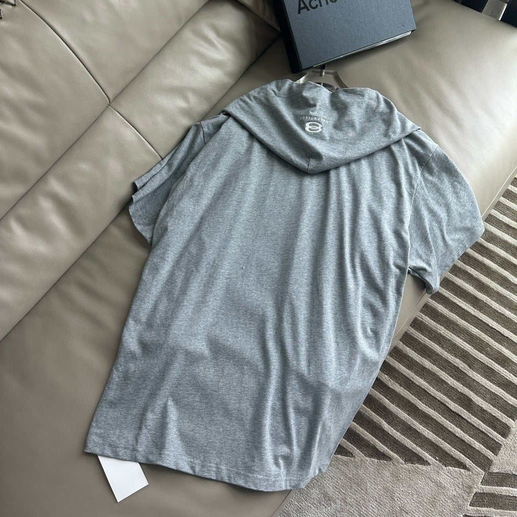 Balenciaga Men's and Women's Summer Solid Color Hooded Two-Piece Short Sleeve T-Shirt #77219
