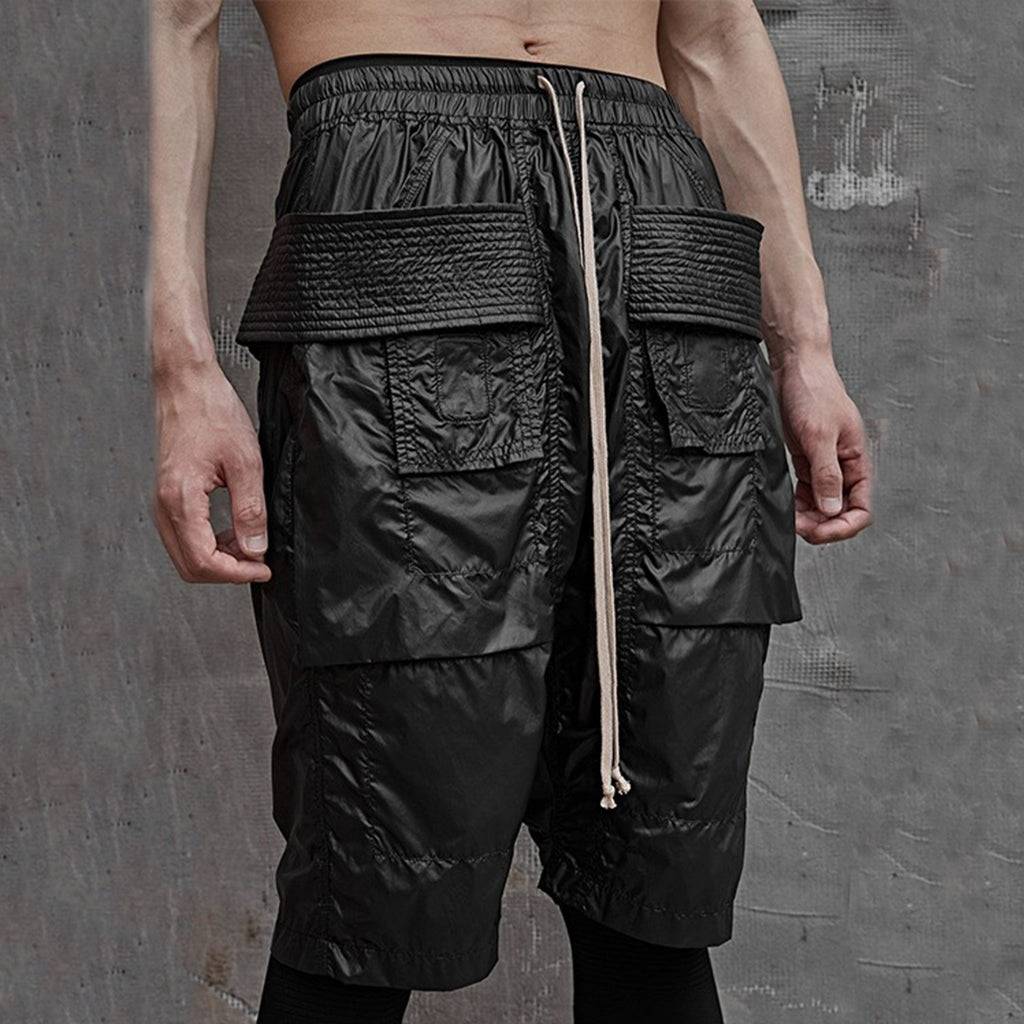 Rick Owens DRKSHDW Men's Spring/summer Retro High Street Thin Black Shorts Workwear Drawstring Pants  Ngvp #8794