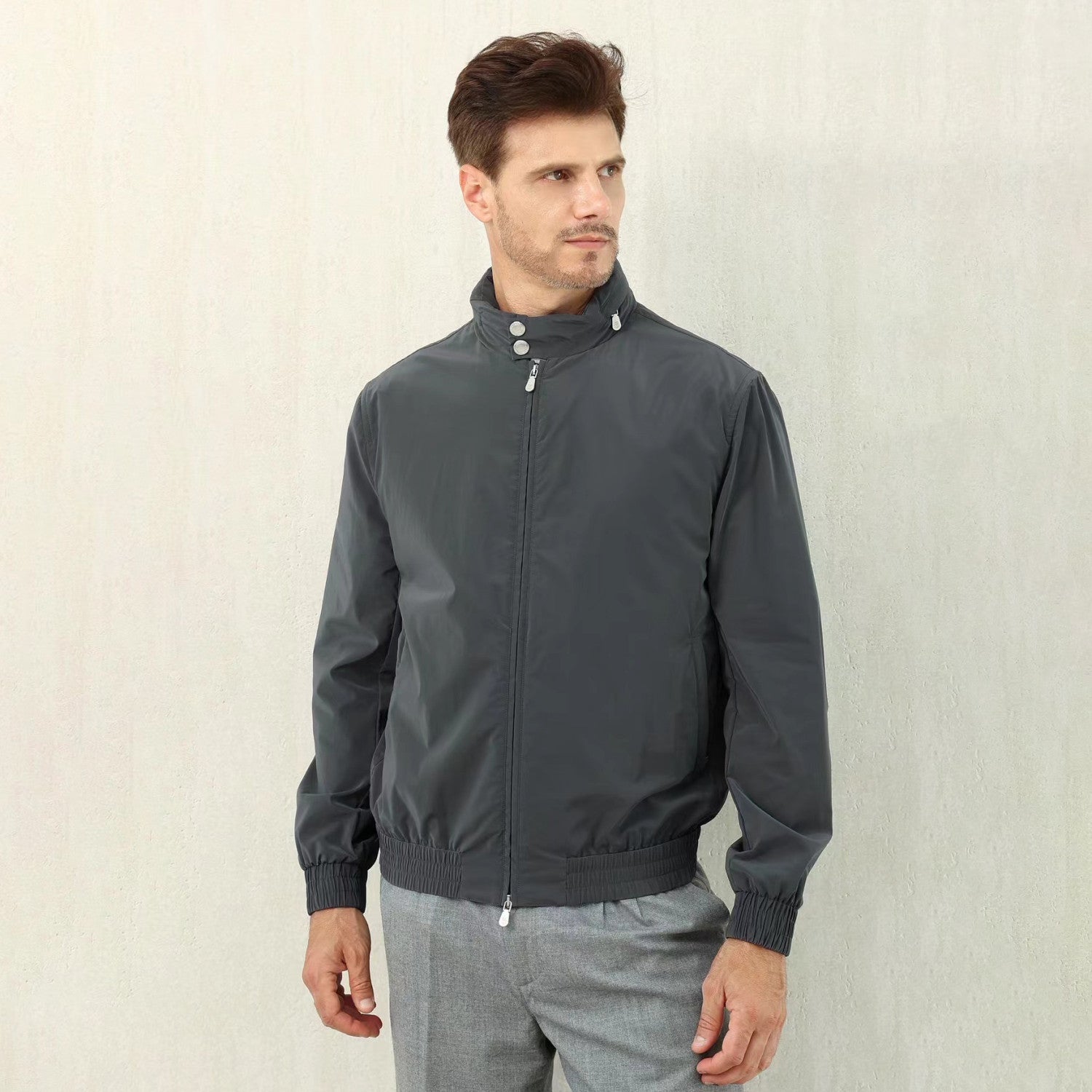 Brunello Cucinelli Men's Spring/Fall Fashion Casual Stand Collar Zipper Waist Elastic Long Sleeve Jacket #78776