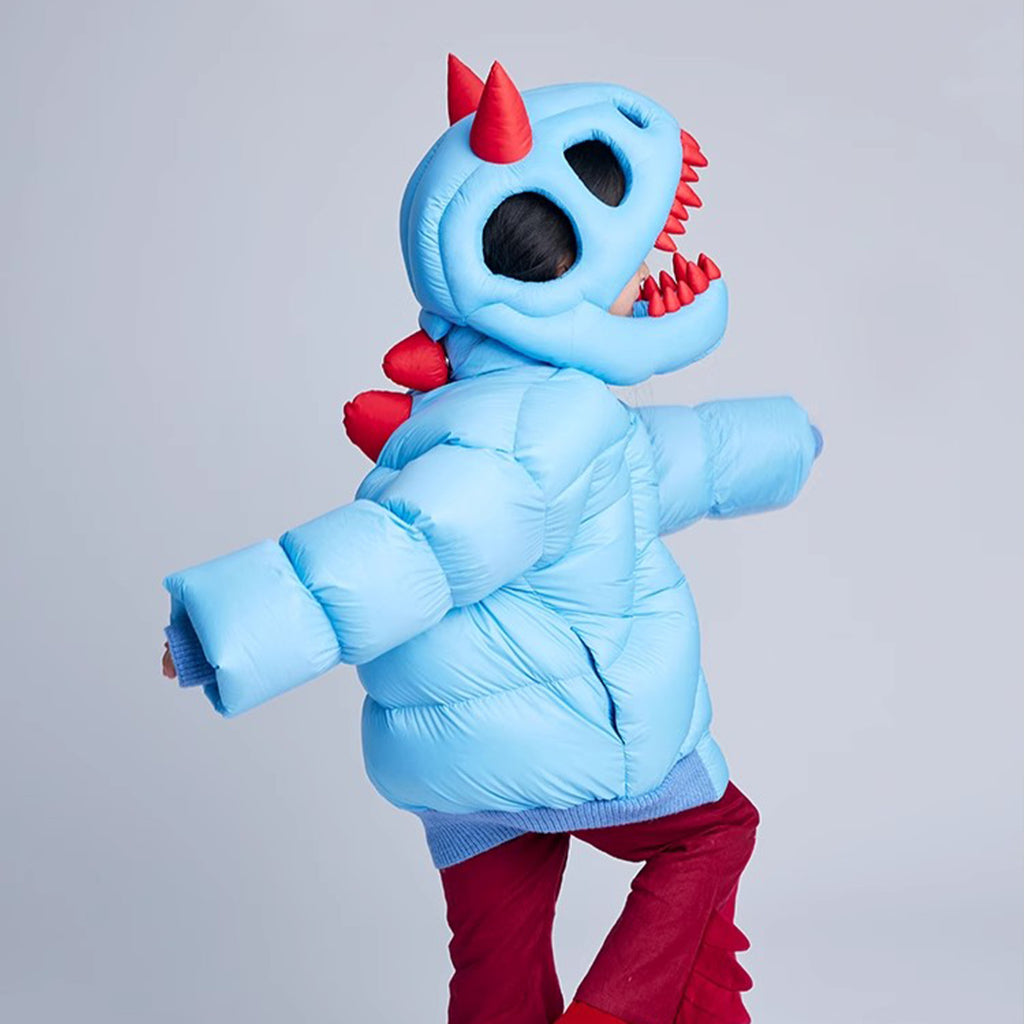 Kid's Autumn And Winter Solid Color Dinosaur Thickened Long Sleeve Hooded Puffer Down Jacket #31324
