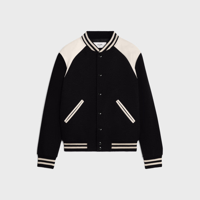 Celine Men's Autumn And Winter Black And White Color Blocking Stripe Single Breasted Leather Jacket Casual Baseball Clothing Ngvp #7978