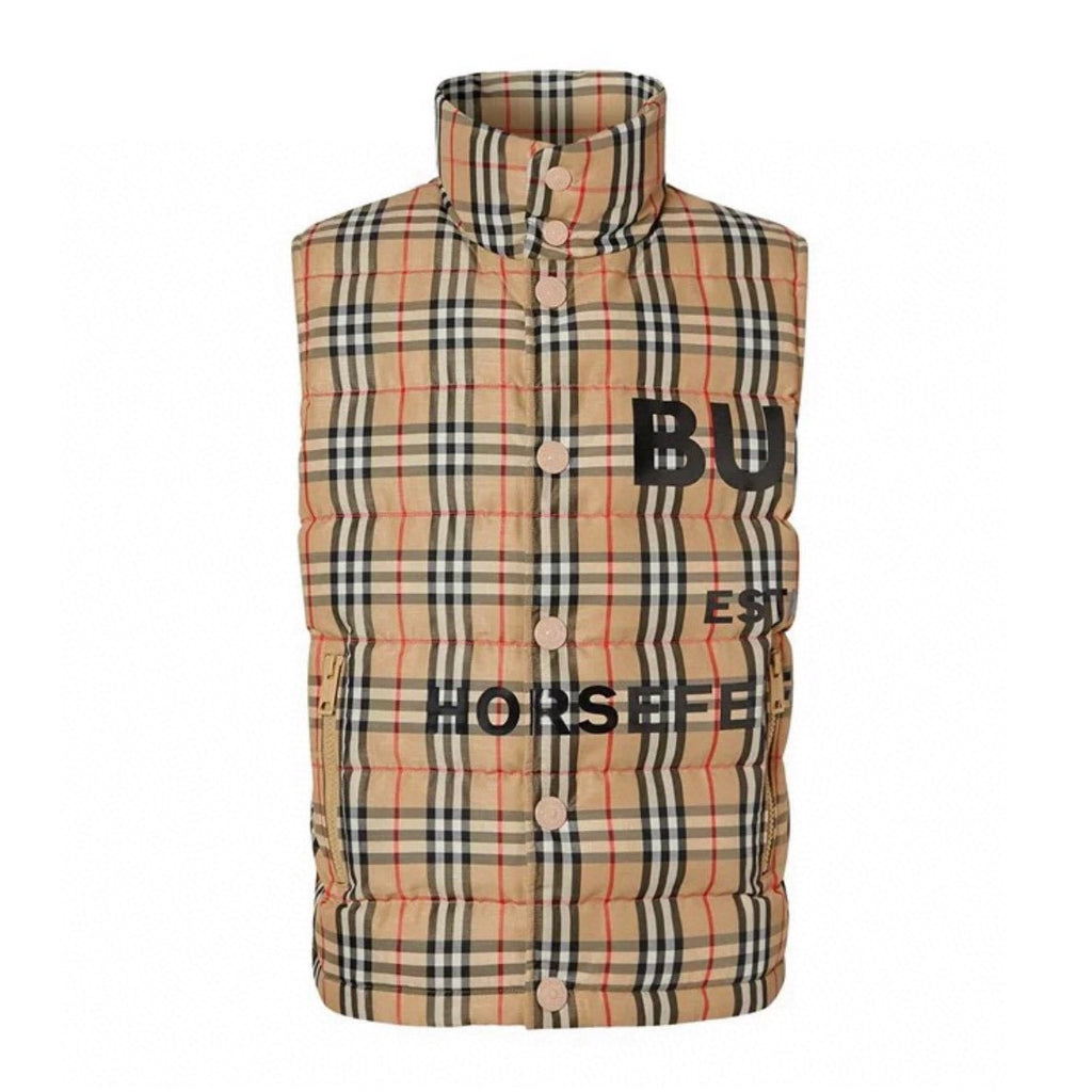 Burberry Men's Women's Spring And Winter Stand-Up Collar Single-Breasted Solid Color Plaid Fitted Puffer Down Vest #71414