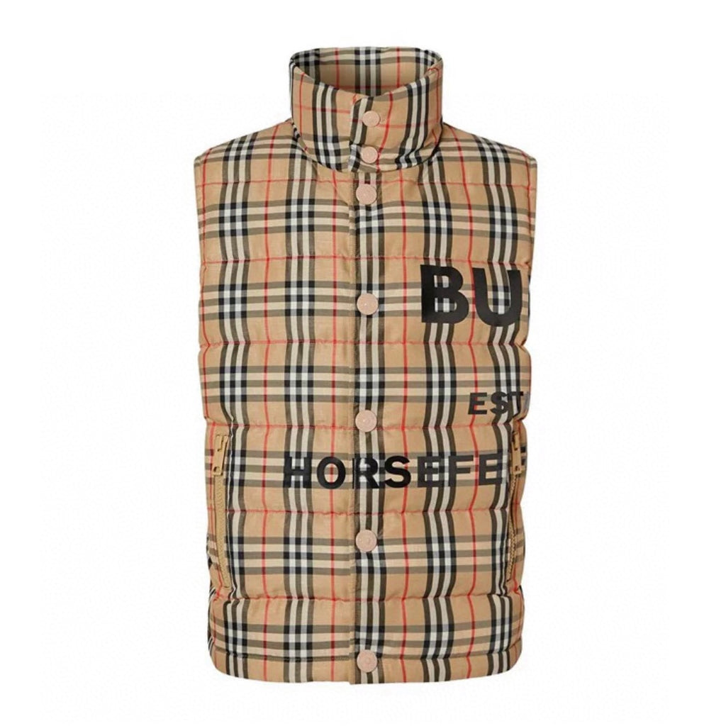 Burberry Men's Women's Spring And Winter Stand-Up Collar Single-Breasted Solid Color Plaid Fitted Puffer Down Vest #71414