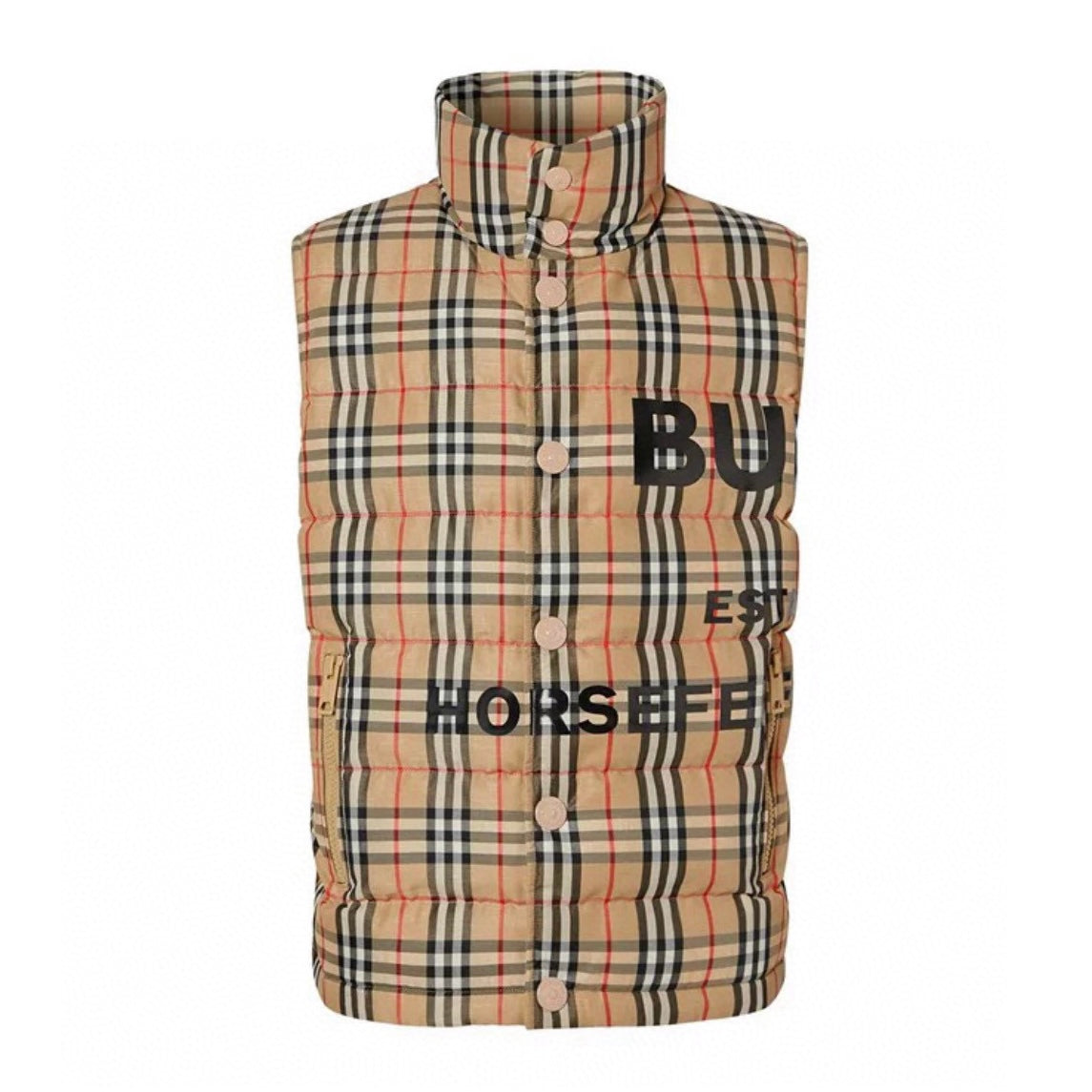 Burberry Men's Women's Spring And Winter Stand-Up Collar Single-Breasted Solid Color Plaid Fitted Puffer Down Vest #71414