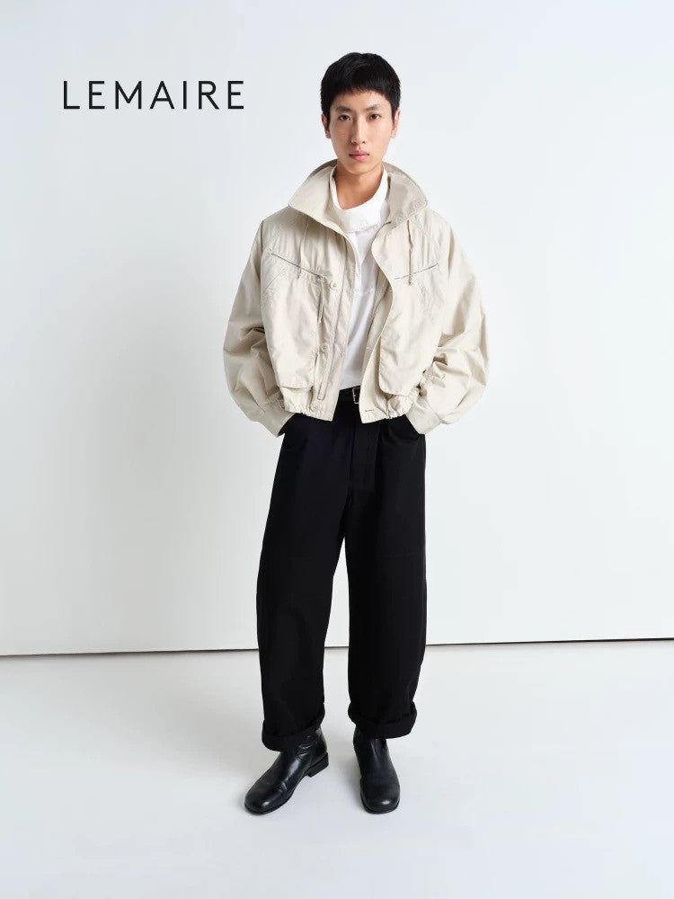 Lemaire Men's Spring/Fall Parachute Jacket Solid Color High-Neck Cotton Zipper Jacket with Zippered Pockets Ngvp #2378