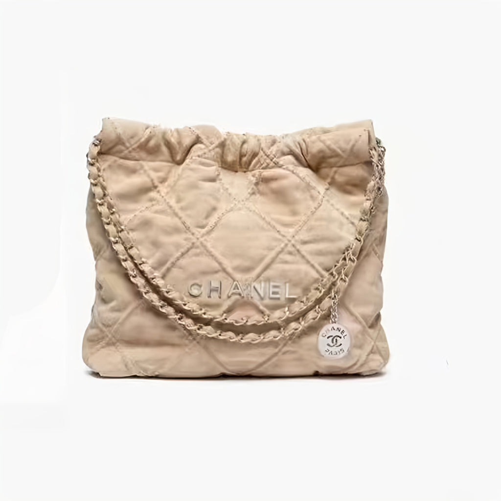Chanel Suede Rivet Style 22 Bag Mini Antique Silver Buckle Italian Bonaudo Suede Calfskin Apricot Silver Buckle Women's Luxury Chain-strap Tote Bag Bags #81448