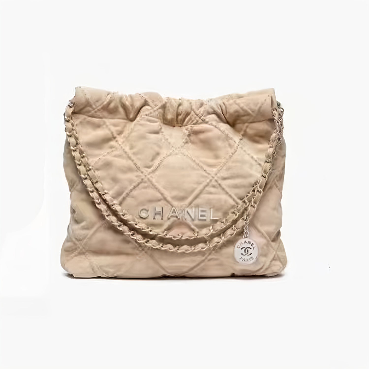 Chanel Suede Rivet Style 22 Bag Mini Antique Silver Buckle Italian Bonaudo Suede Calfskin Apricot Silver Buckle Women's Luxury Chain-strap Tote Bag Bags #81448