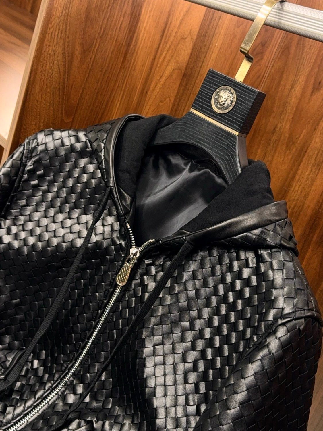 Bottega Veneta Men's And Women's Spring/Fall Fashion Casual Solid Color Hooded Zipper Shearling Hand Knitted Hooded Jacket with Large Pockets Leather Jacket Outerwear Jacket #78991
