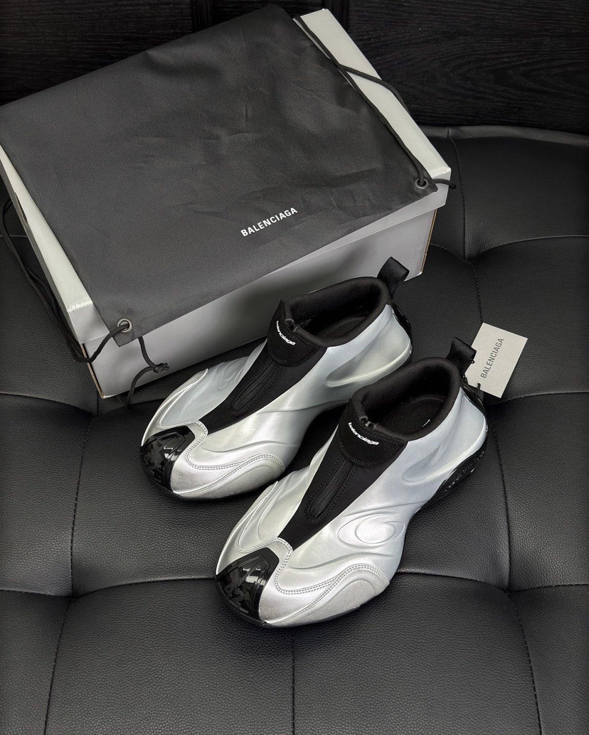 Balenciaga Basketball White Distressed Round Toe Zipper Basketball Shoes #332802