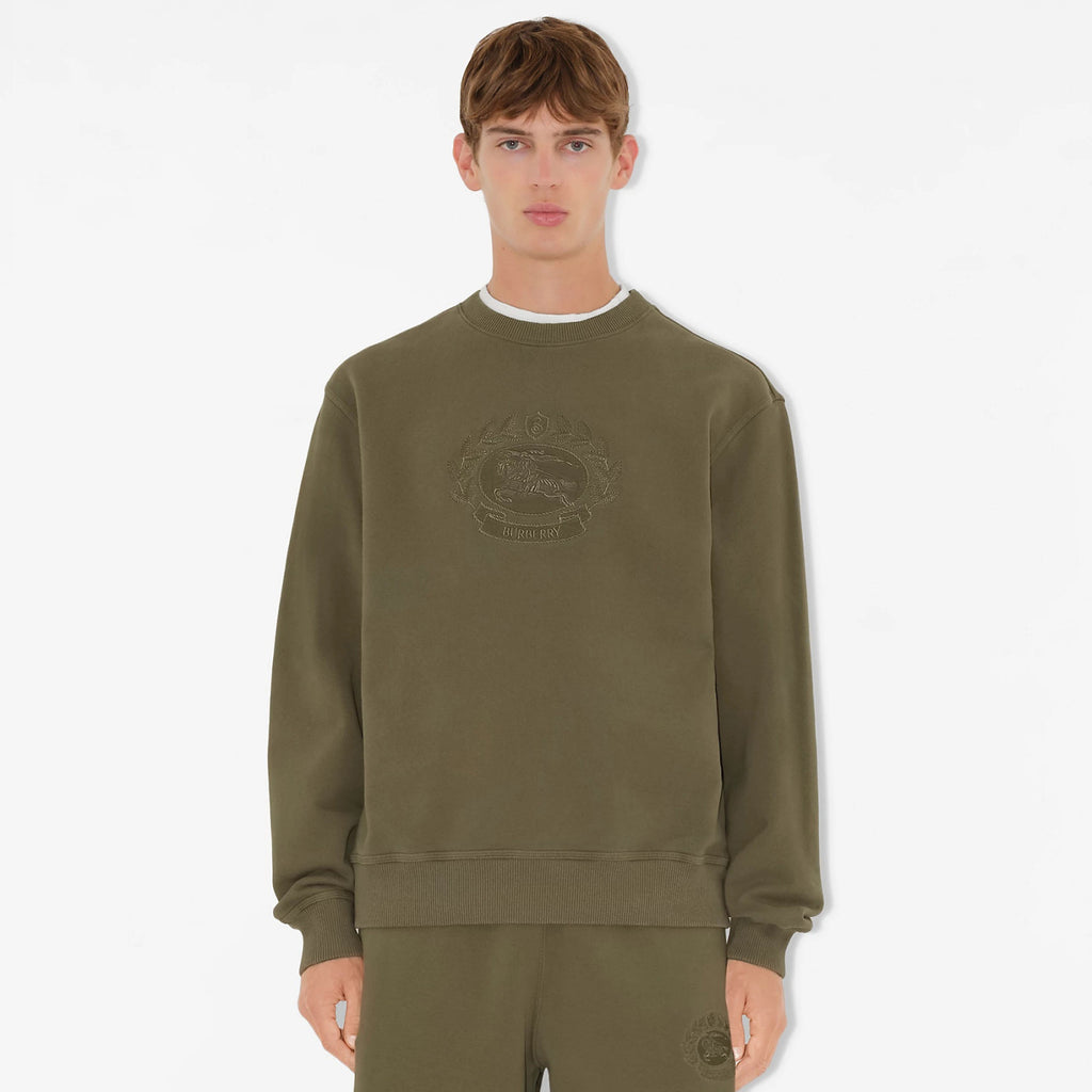 Burberry Men's Spring and Autumn Green Knight Embroidered Label Round Neck Loose Long Sleeve Sweatshirt Pullover #73173
