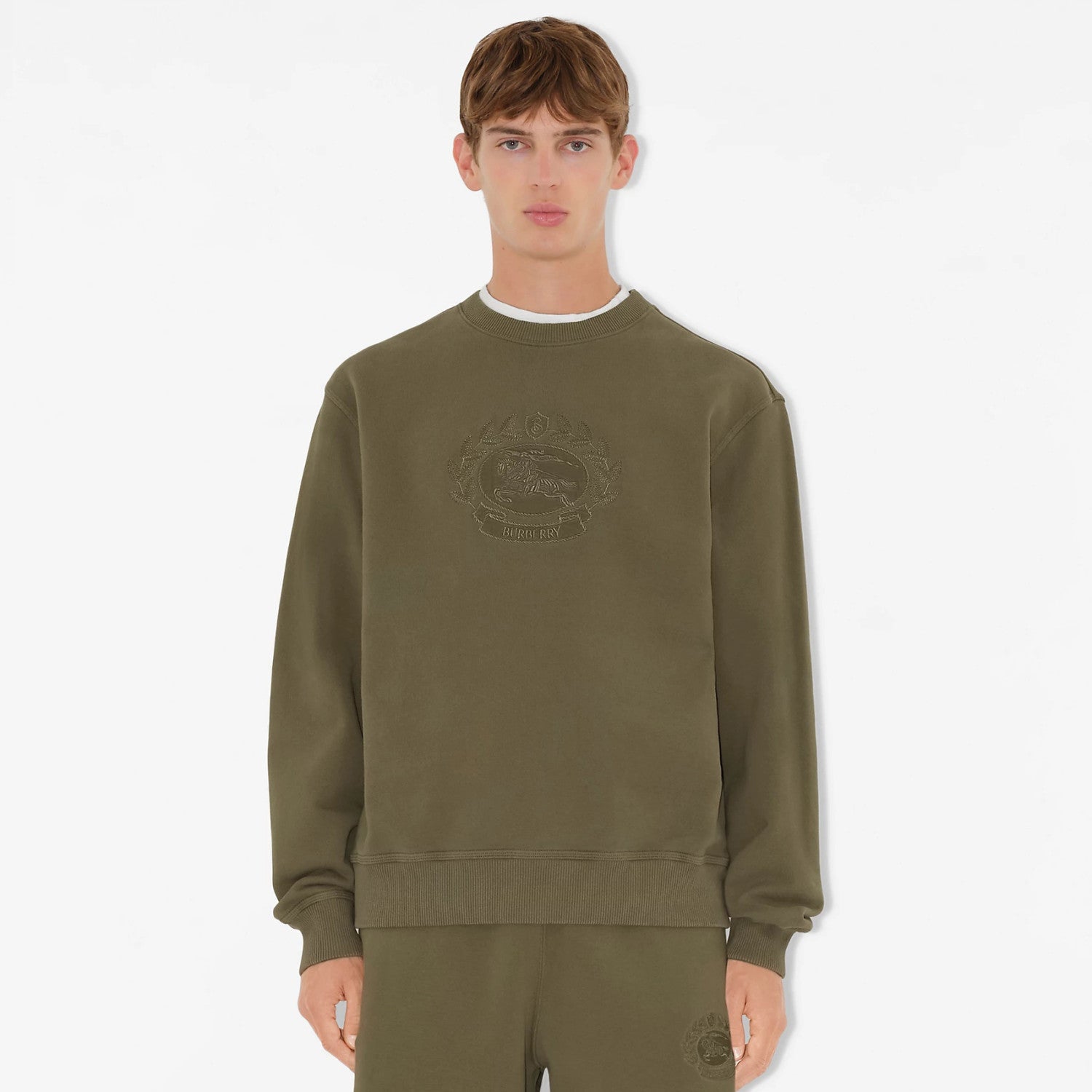 Burberry Men's Spring and Autumn Green Knight Embroidered Label Round Neck Loose Long Sleeve Sweatshirt Pullover #73173
