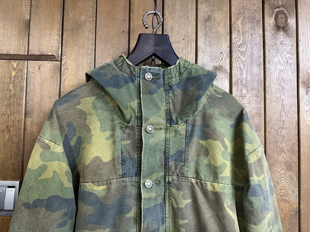 424 Men's Spring and Autumn Camouflage Aged Raw Edge Hooded Zipper Long Sleeve Jacket #73827