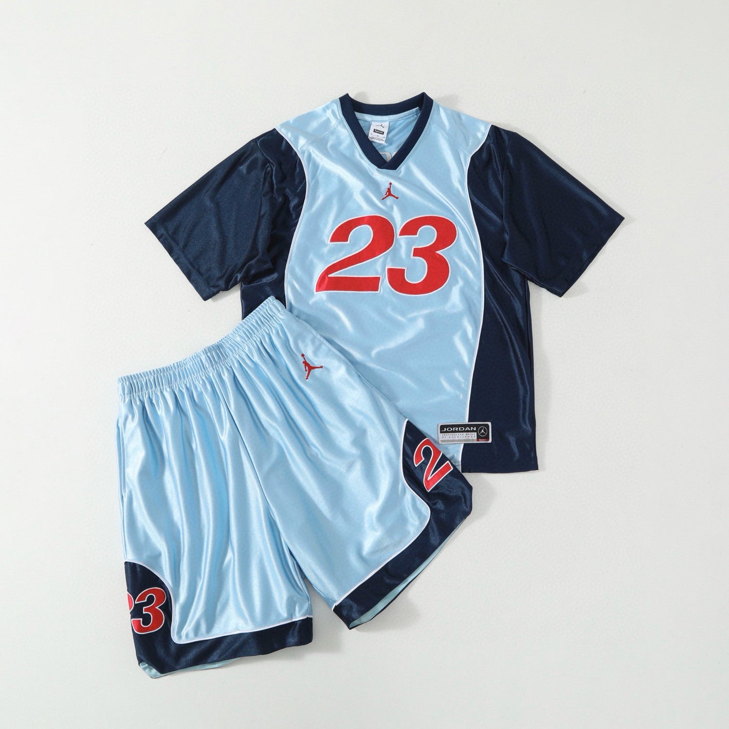 Supreme x aj Jordan Men's Summer Chest 23 Print Round Neck Short Sleeve T-Shirt Casual Shorts Set Suit #76482