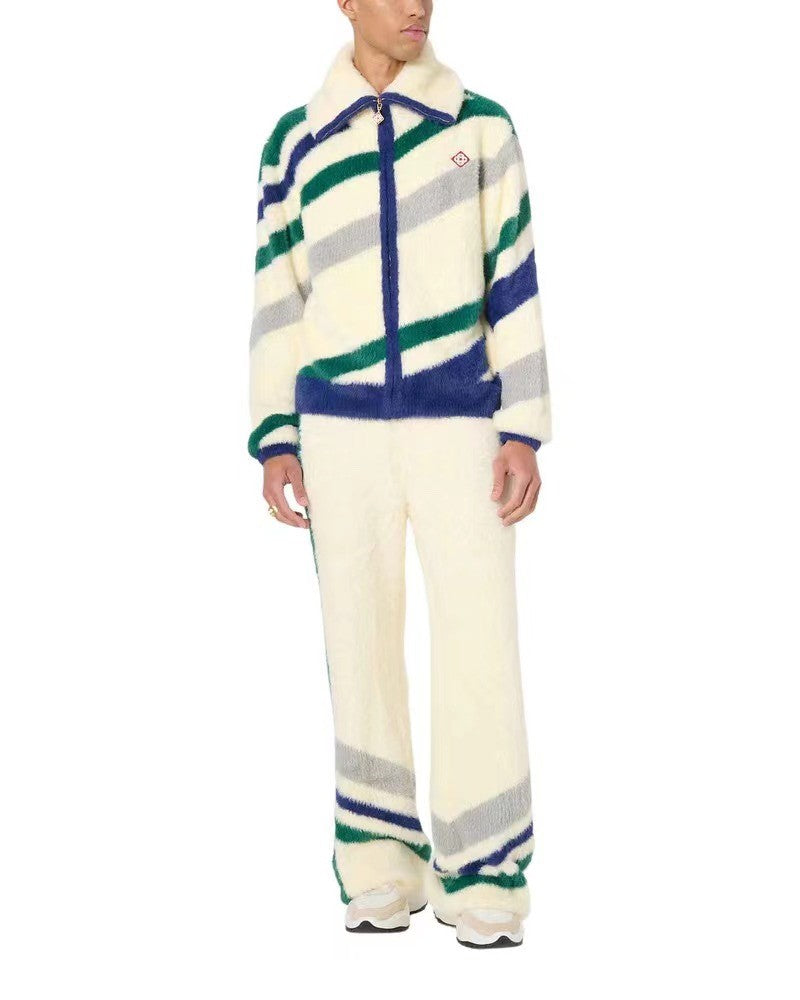 Casablanca Men's Fall and Winter Brushed Texture Slanted Stripe Pattern Long Sleeve Sweatshirt Zipper Jacket #72716