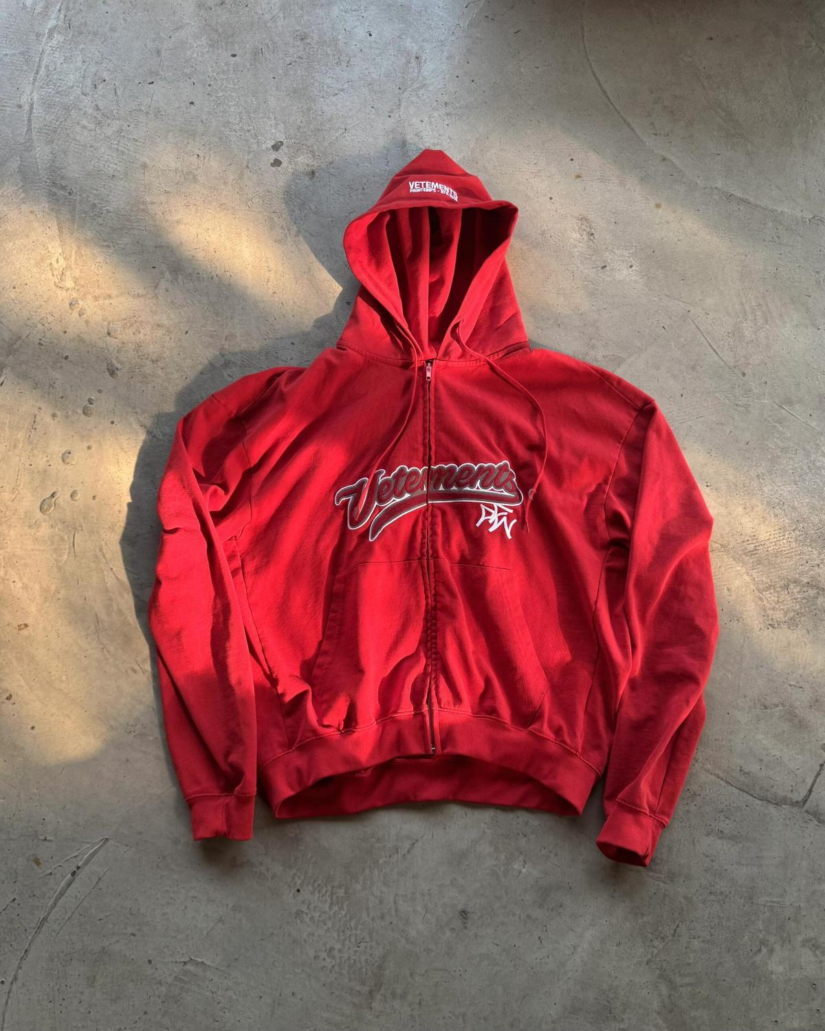 Vetements Men's Red Retro High Street Zip Printed Pullover Hoodie Short Sweatshirt Fashion Spring And Autumn Trend Loose Sweatshirt Jacket #71855