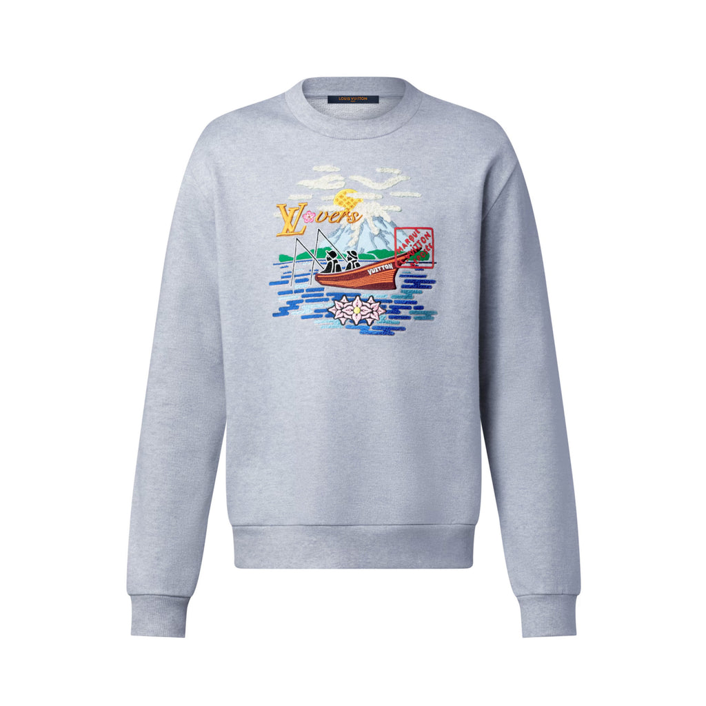 Louis Vuitton Men's Spring/Fall Solid Color Fashion Casual Embroidered Print Round Neck Long Sleeve Sweatshirt #78212