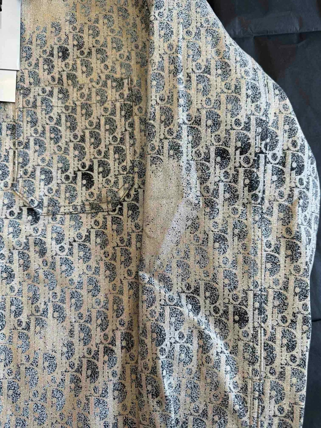 Dior Men's Autumn And Winter Grey Logo Full Print Old Single-Breasted Long-Sleeved Shirt #72813